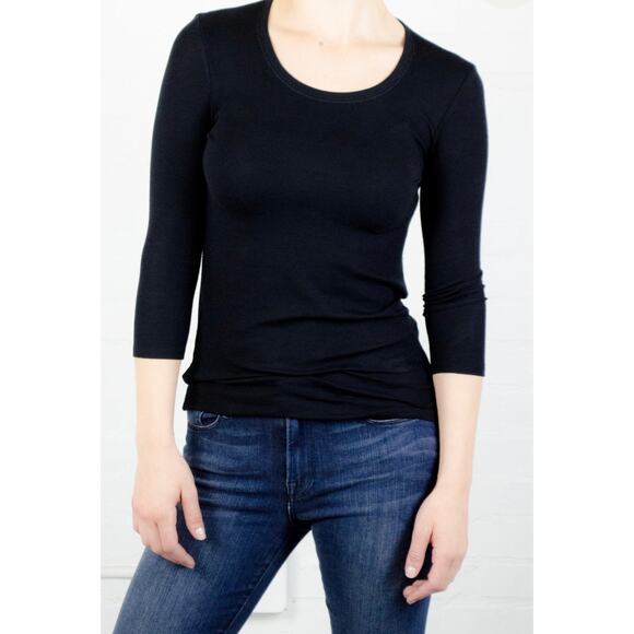 ATM Anthony Thomas Melillo 3/4 Sleeve Ballet Neck Rib Top Black XS - Picture 1 of 5